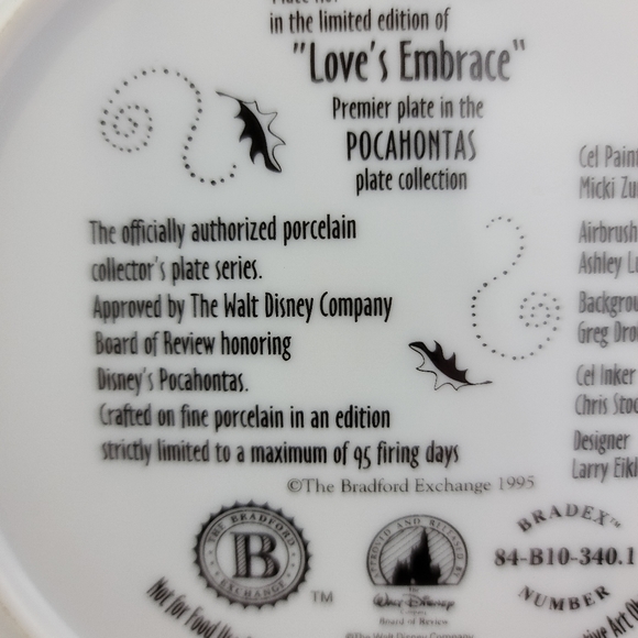 Bradford's Exchange Pocahontas Love's Embrace Disney Collectors Porcelain Plate - Picture 6 of 10